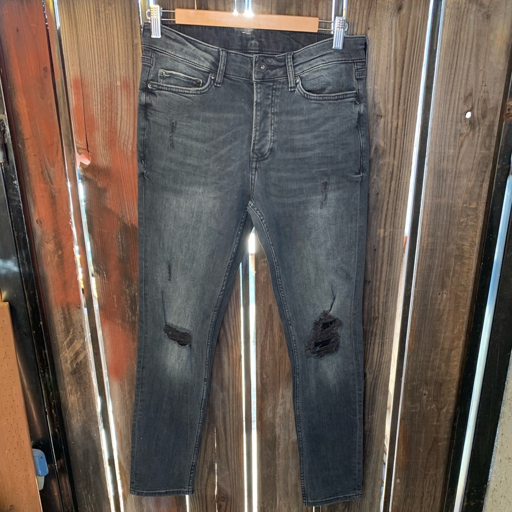 Topman Blue Black Skinny Ripped Jeans